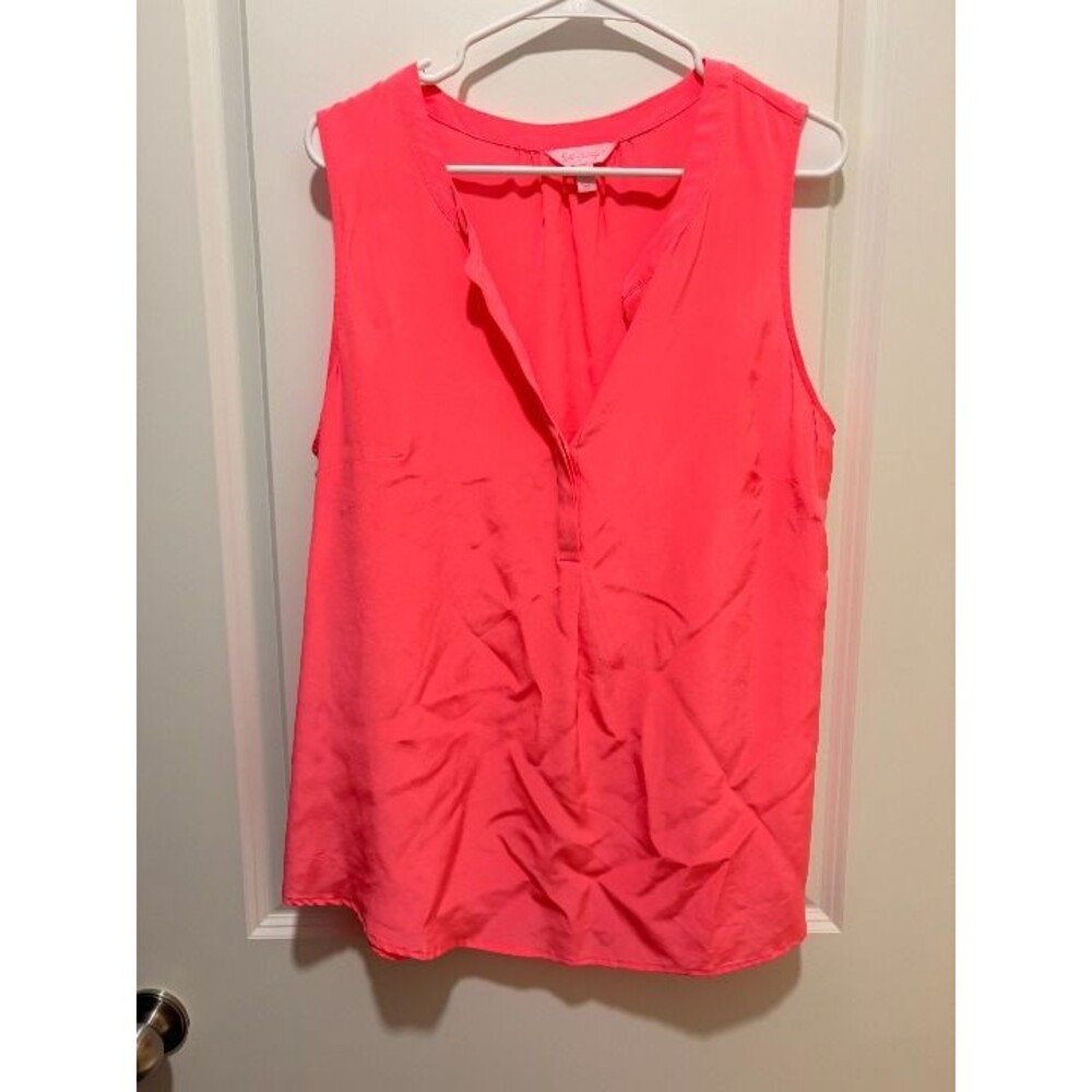 Lilly Pulitzer Coral Silk Sleeveless Popover Top Sz XL